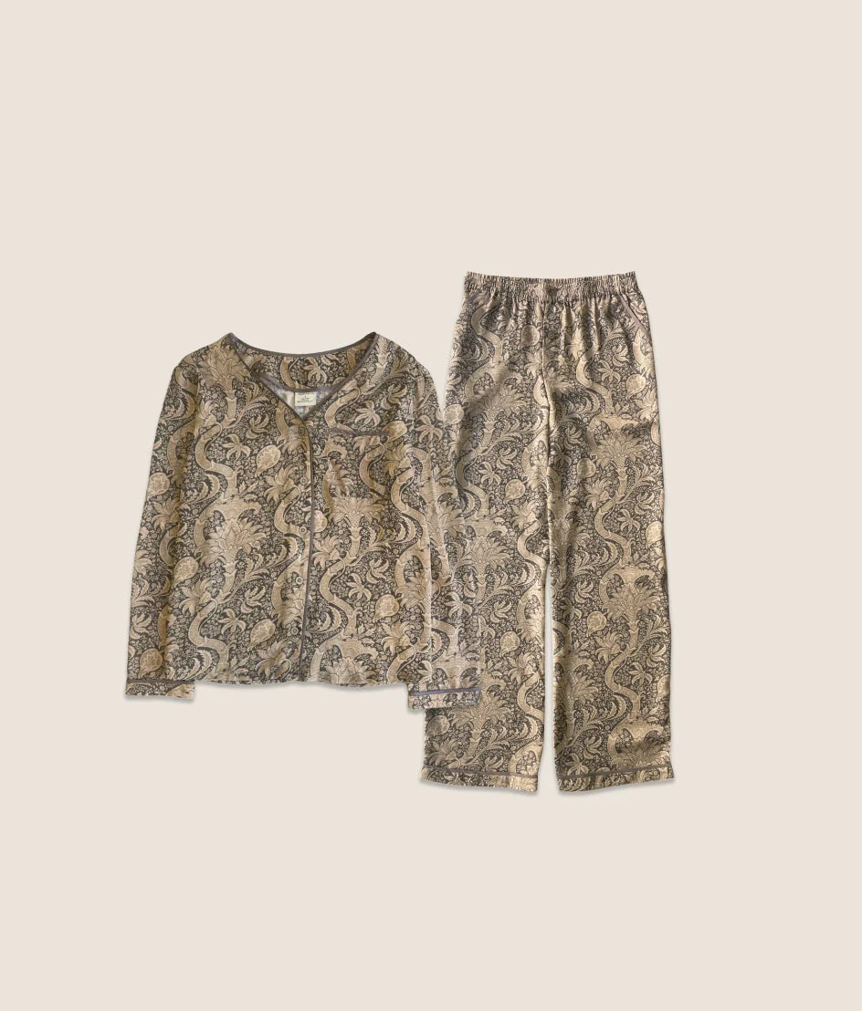 The Silky Luxe Pajama Set - Indian in Charcoal & Nickel - Image 5