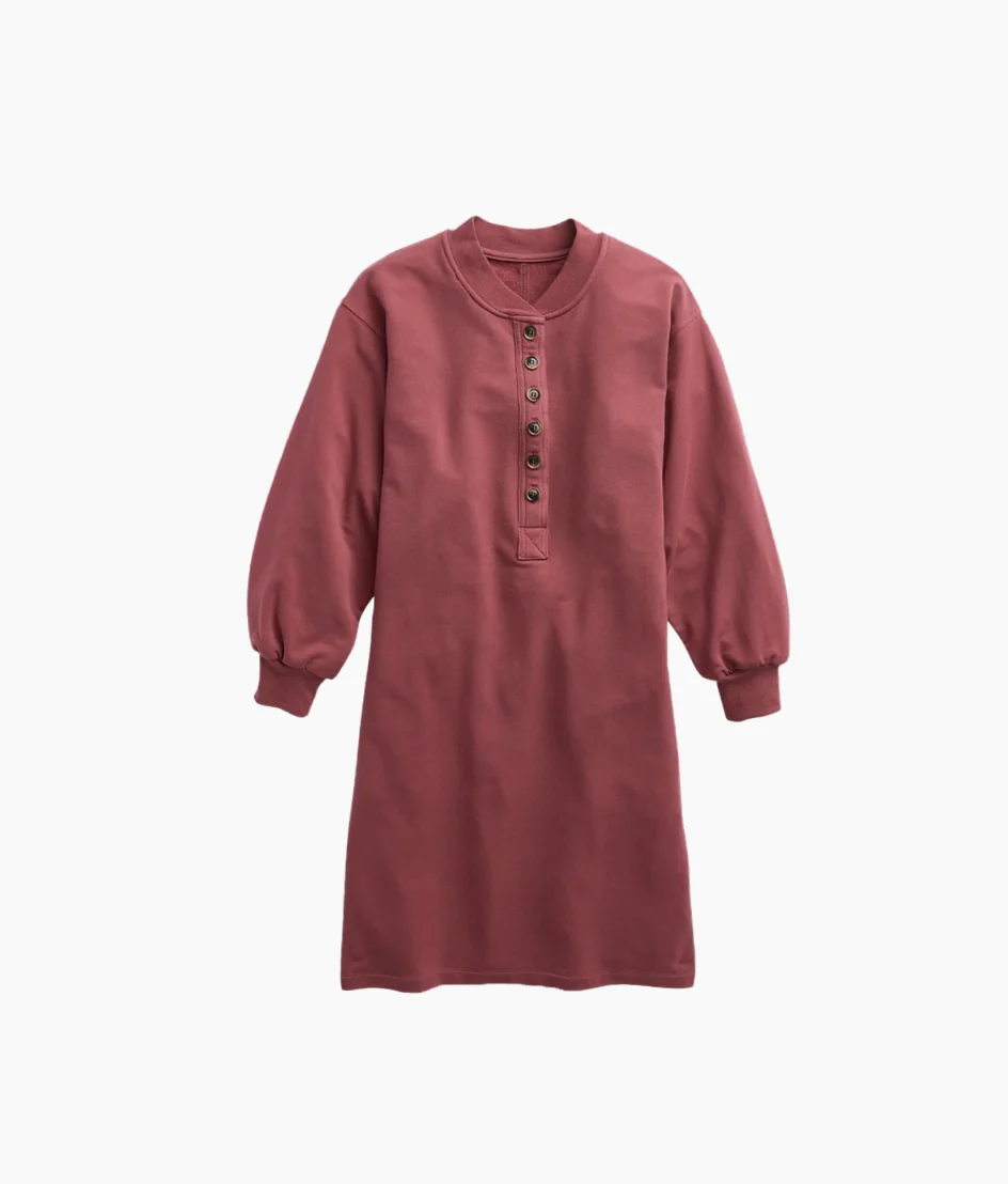 The Softest French Terry Henley Dress - Rosewood - Image 5